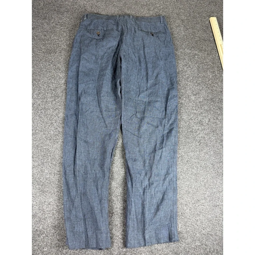 H&M Relaxed Fit Blue‎ 100% Linen Tapper Leg Pants Size 34R Summer Boho Minimal